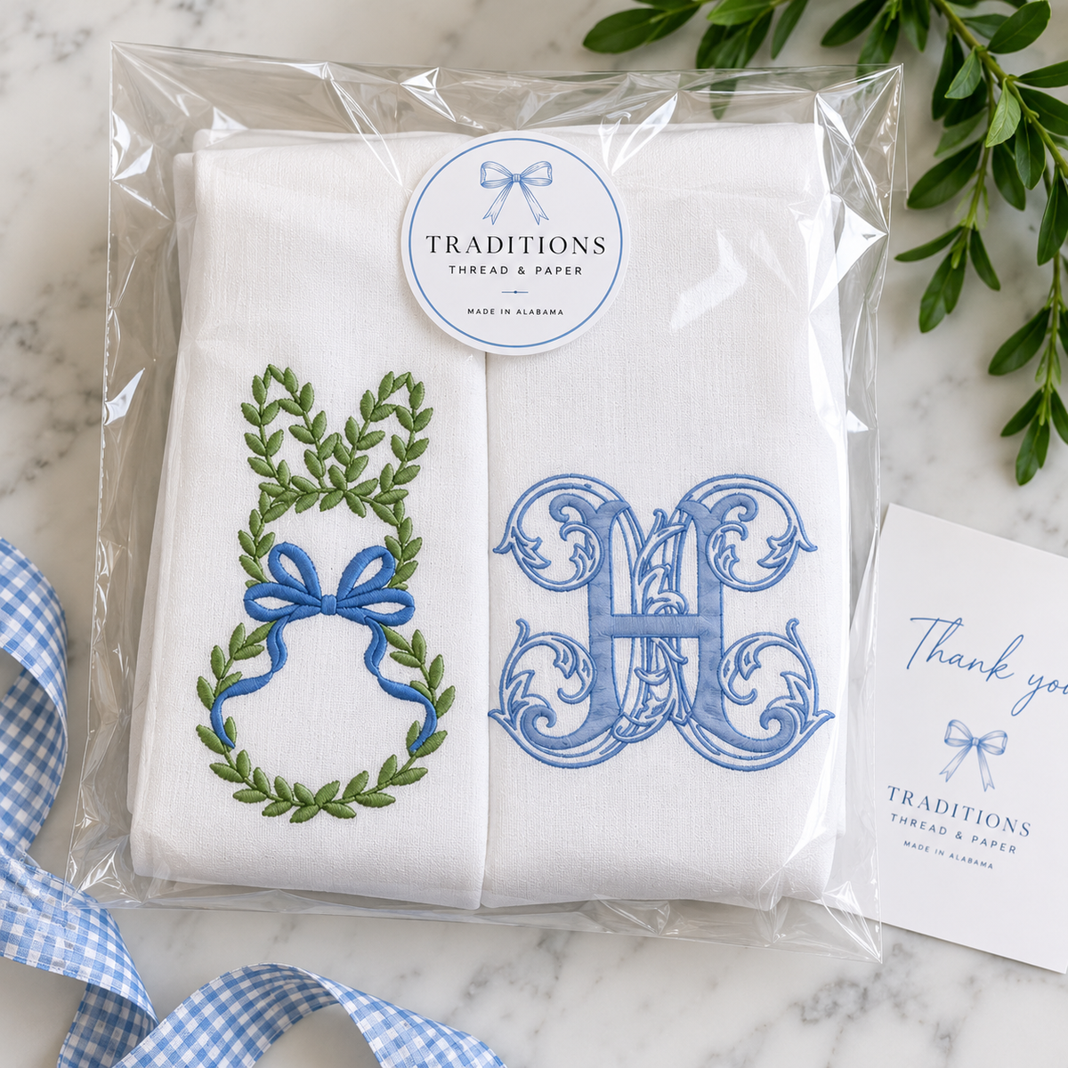 Personalized Greenery Bunny Wreath Sash – Monogrammed Spring & Easter Door Décor
