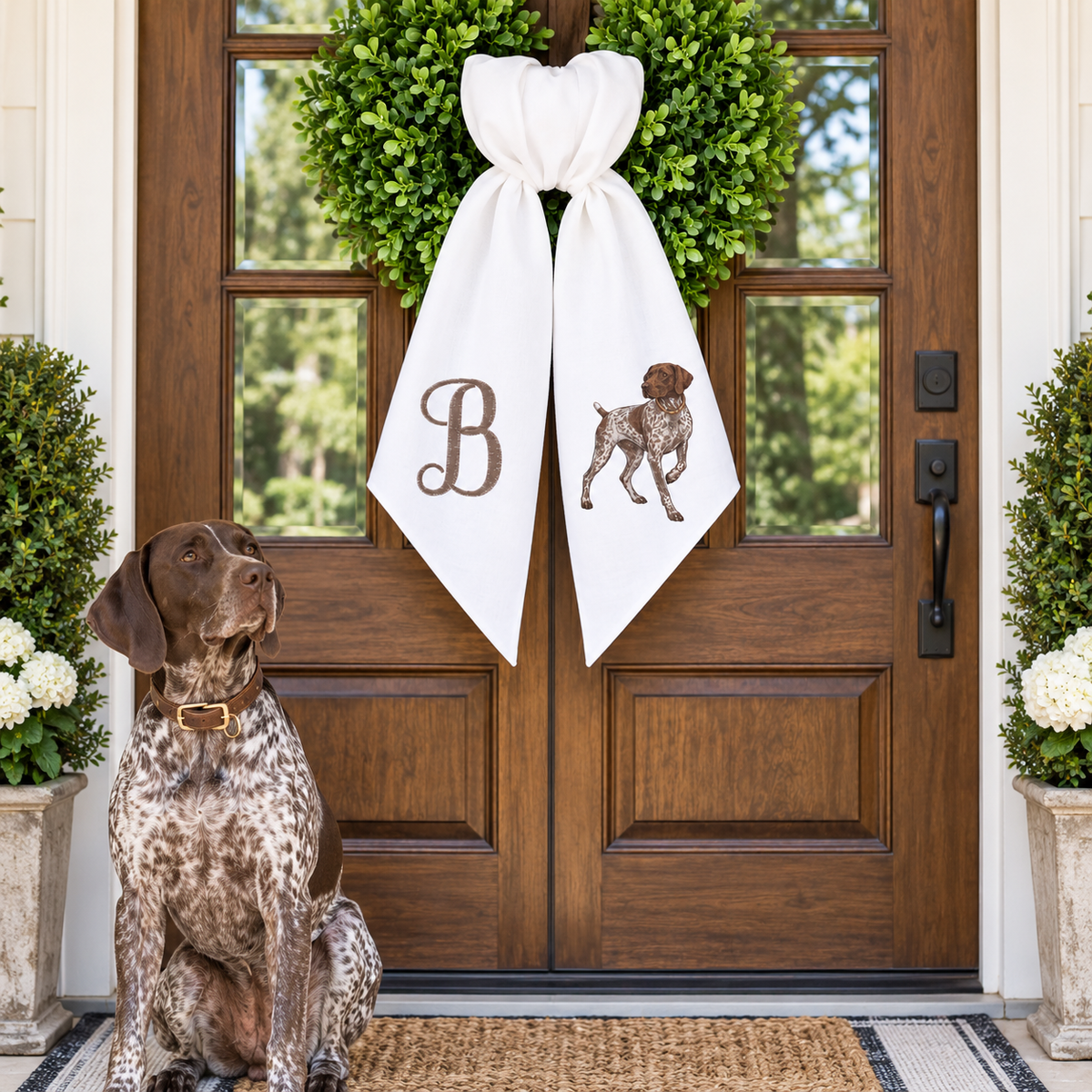 Personalized German Shorthaired Pointer Wreath Sash | Embroidered GSP Door Decor