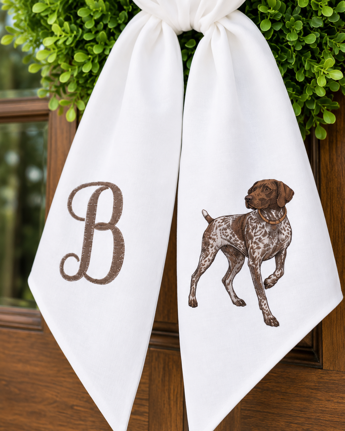 Personalized German Shorthaired Pointer Wreath Sash | Embroidered GSP Door Decor