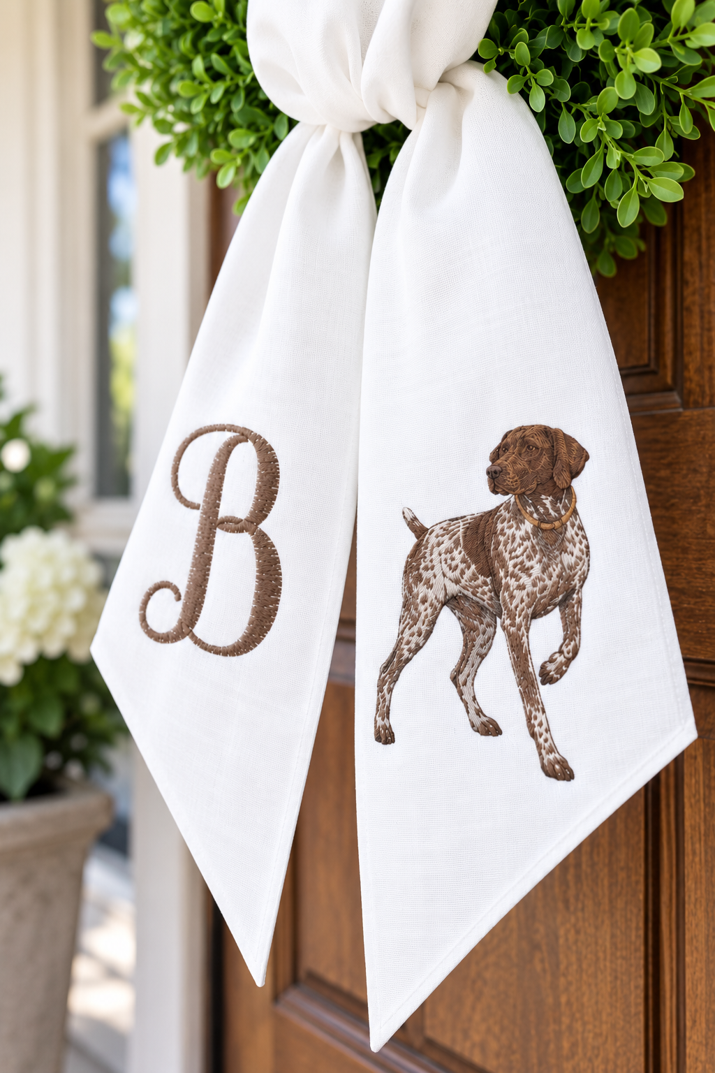 Personalized German Shorthaired Pointer Wreath Sash | Embroidered GSP Door Decor