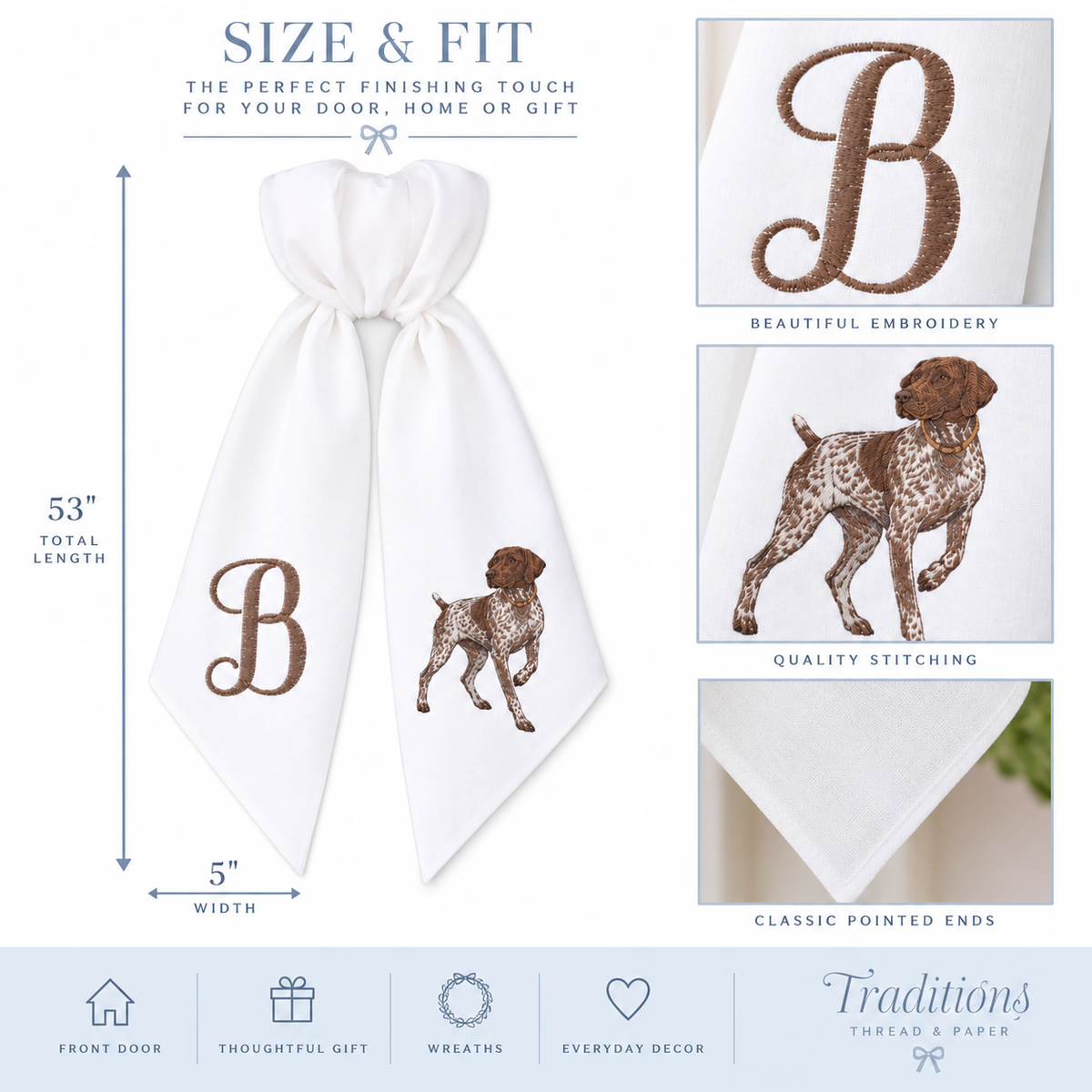 Personalized German Shorthaired Pointer Wreath Sash | Embroidered GSP Door Decor