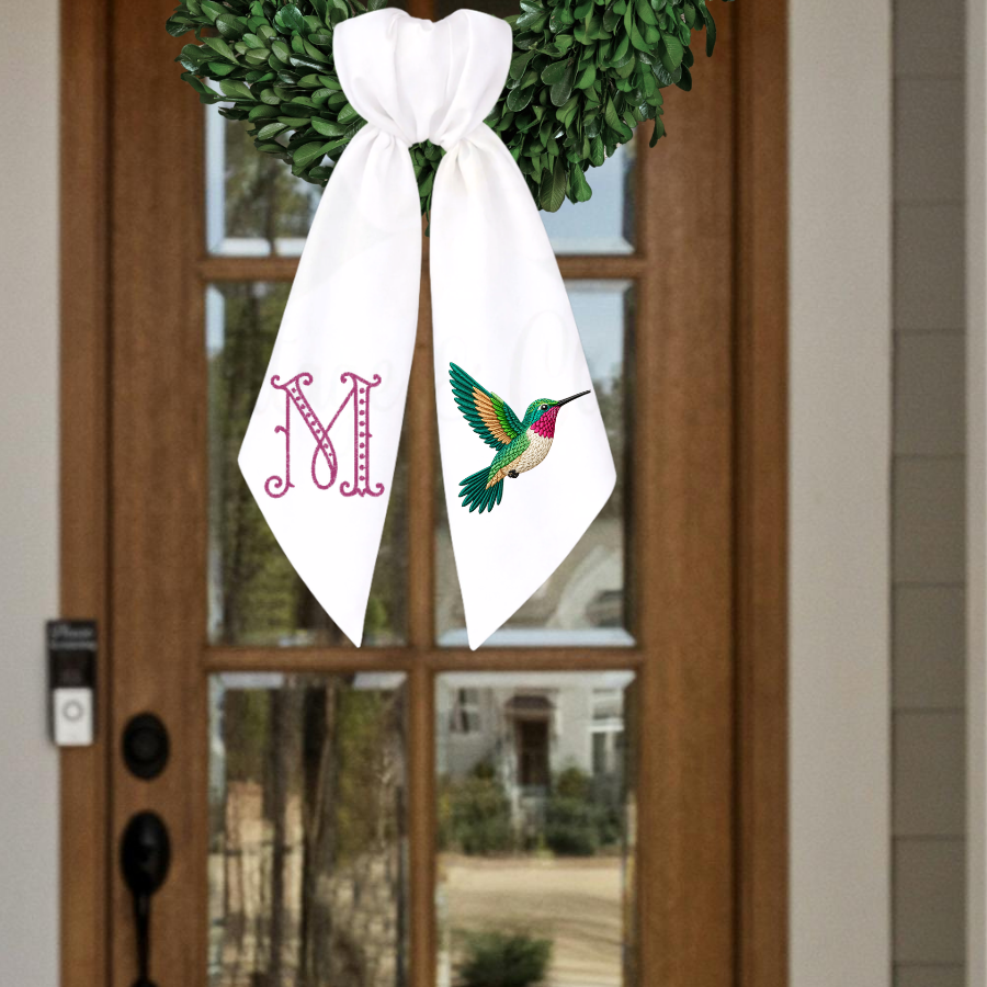 Personalized Hummingbird Wreath Sash with Monogram