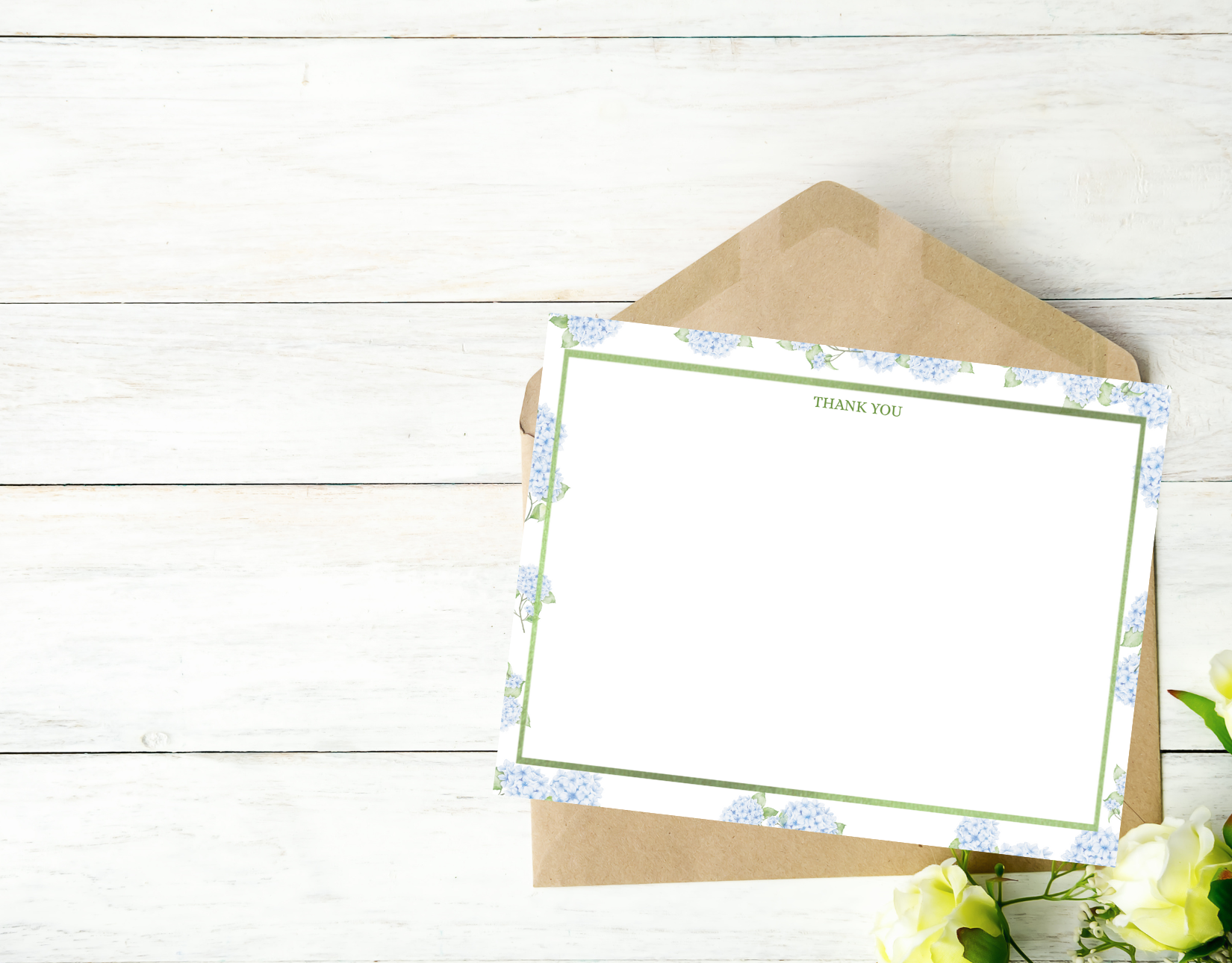 Blue Hydrangea Personalized Notecard – Custom Name Stationery