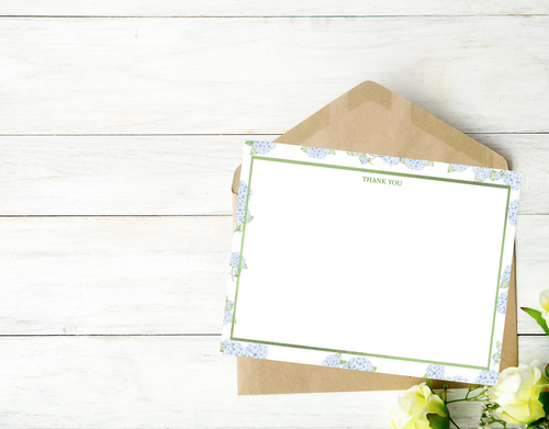 Blue Hydrangea Personalized Notecard – Custom Name Stationery