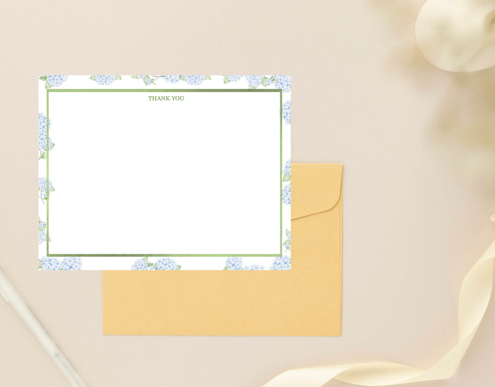 Blue Hydrangea Personalized Notecard – Custom Name Stationery