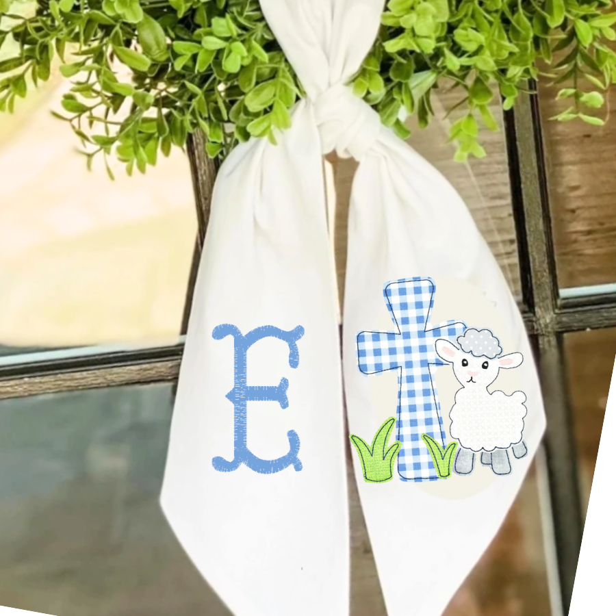Personalized Lamb & Cross Easter Wreath Sash – Christian Easter Door Décor