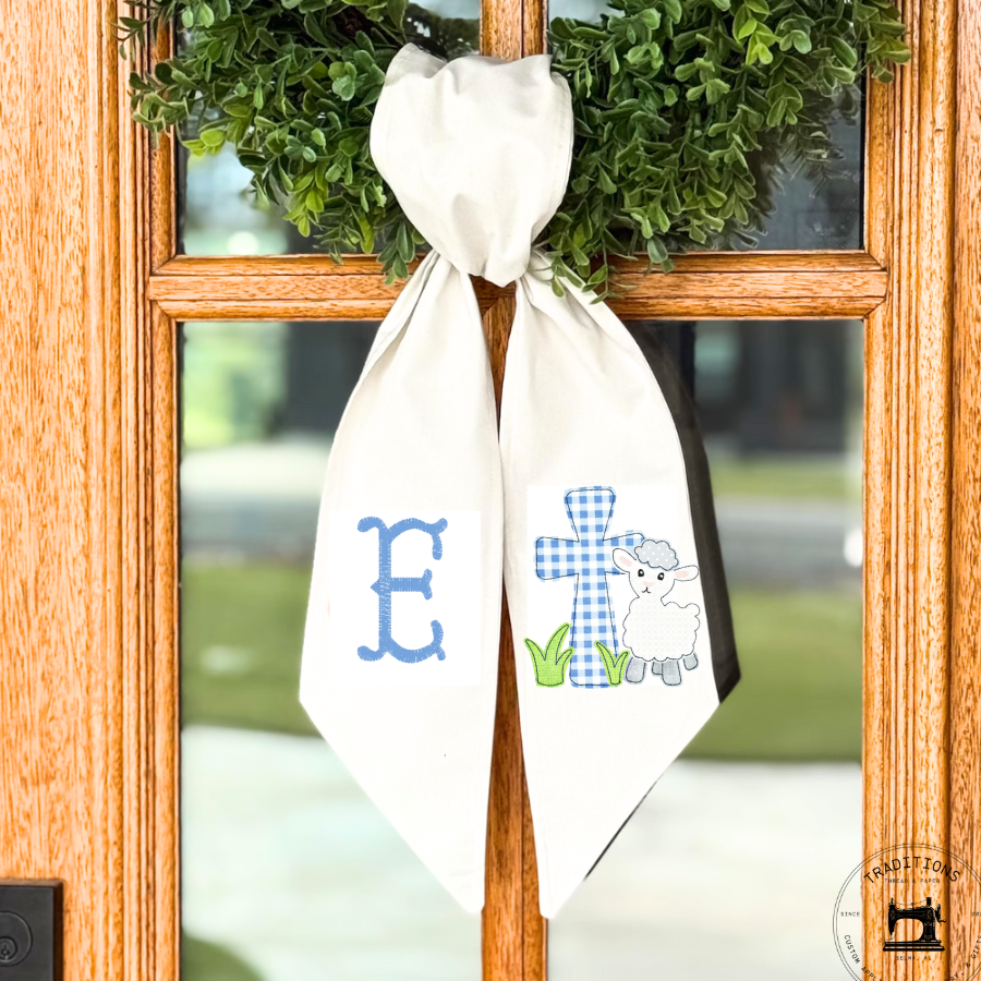 Personalized Lamb & Cross Easter Wreath Sash – Christian Easter Door Décor