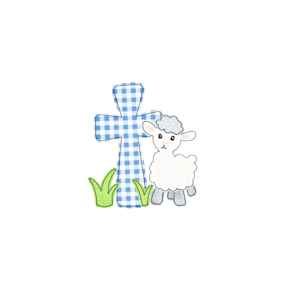 Personalized Easter Lamb Wreath Sash with Cross Appliqué | Blue Spring Door Decor | Custom Monogram Christian Wreath Sash