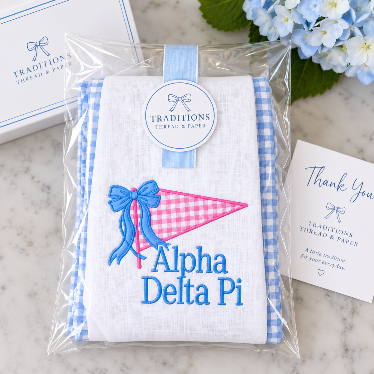 Alpha Delta Pi Layered Wreath Sash, Blue Gingham ADPi Sorority Door Decor