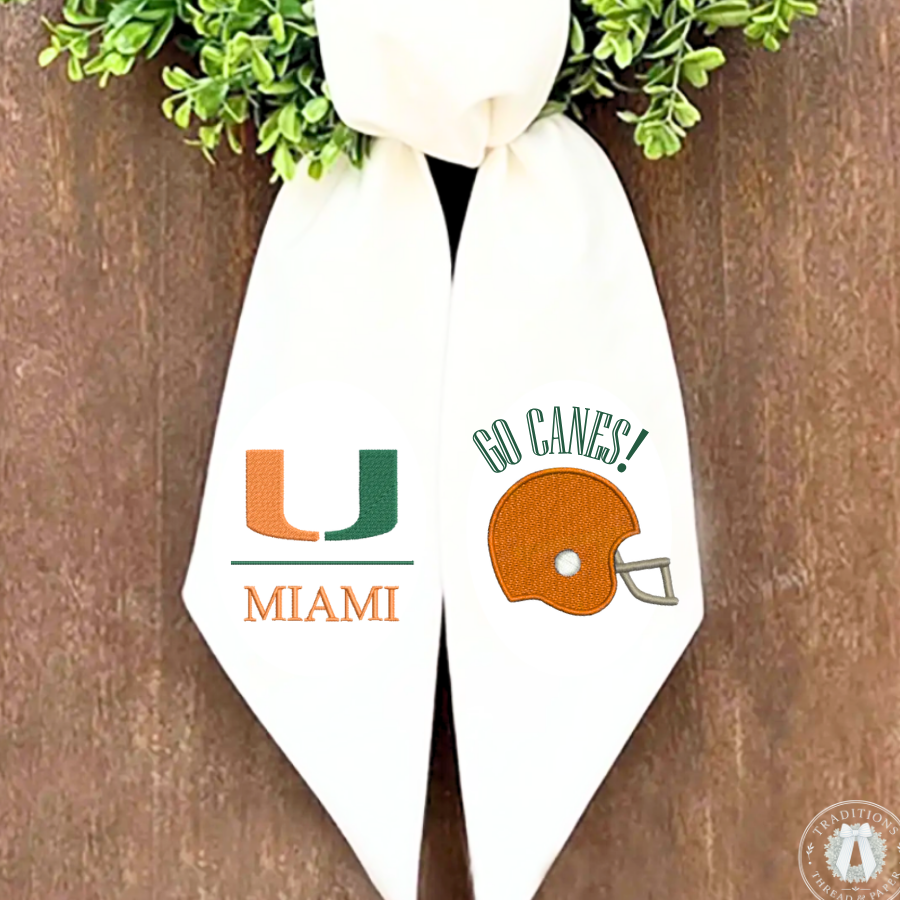 Miami Hurricanes Wreath Sash, Embroidered College Football Door Decor