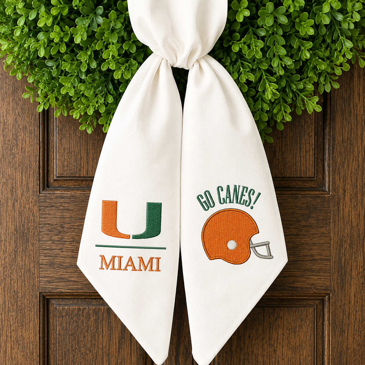 Miami Hurricanes Wreath Sash, Embroidered College Football Door Decor