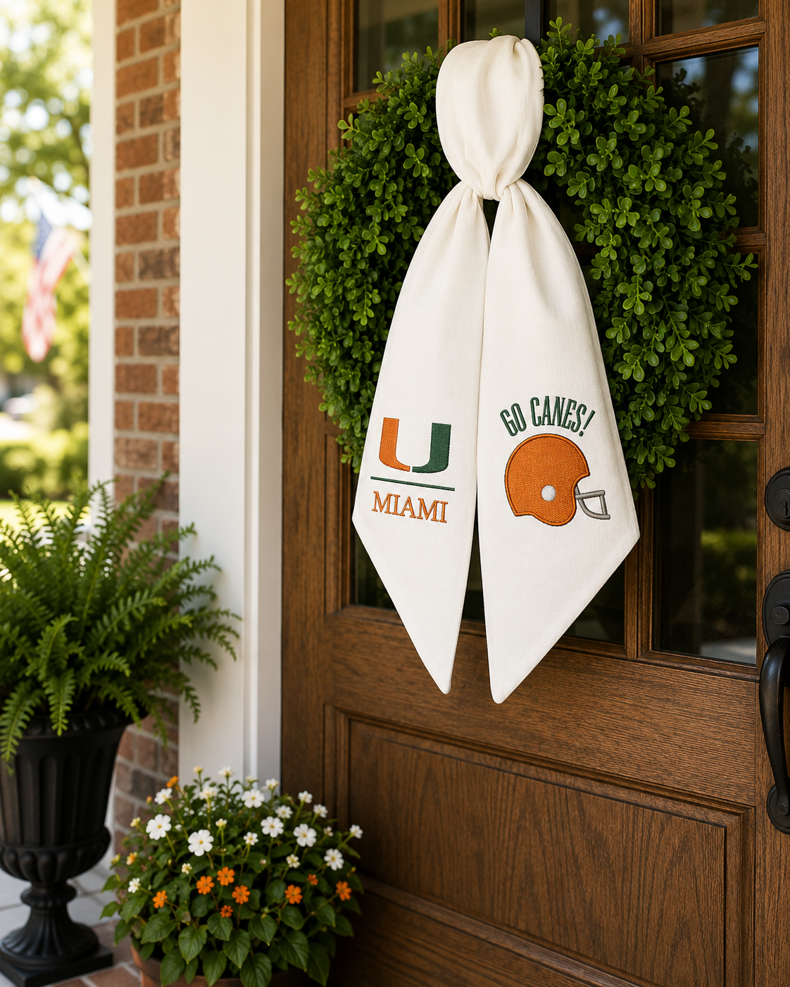 Miami Hurricanes Wreath Sash, Embroidered College Football Door Decor