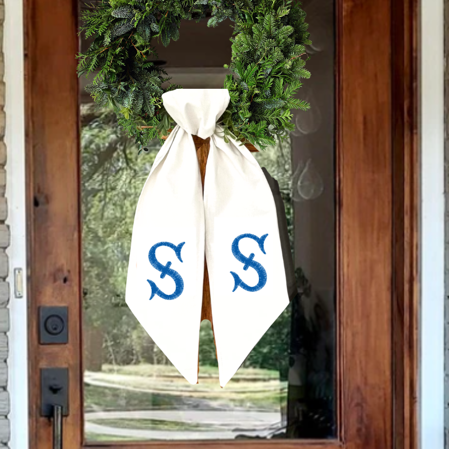 Embroidered  French Fishtail Monogram Wreath Sash