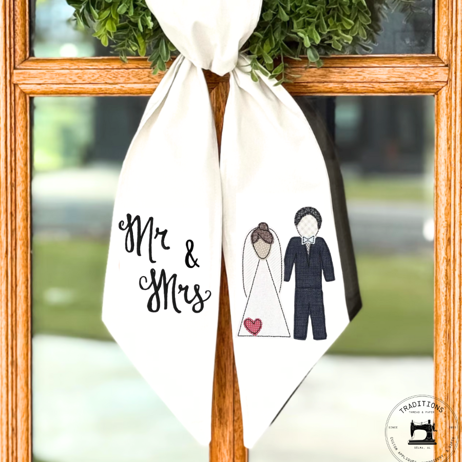 Mr. & Mrs. Personalized Wreath Sash – Custom Wedding Door Accent