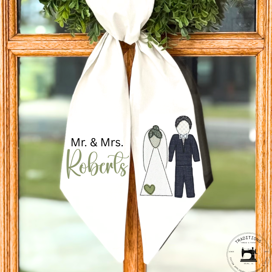 Mr. & Mrs. Personalized Wreath Sash – Custom Wedding Door Accent