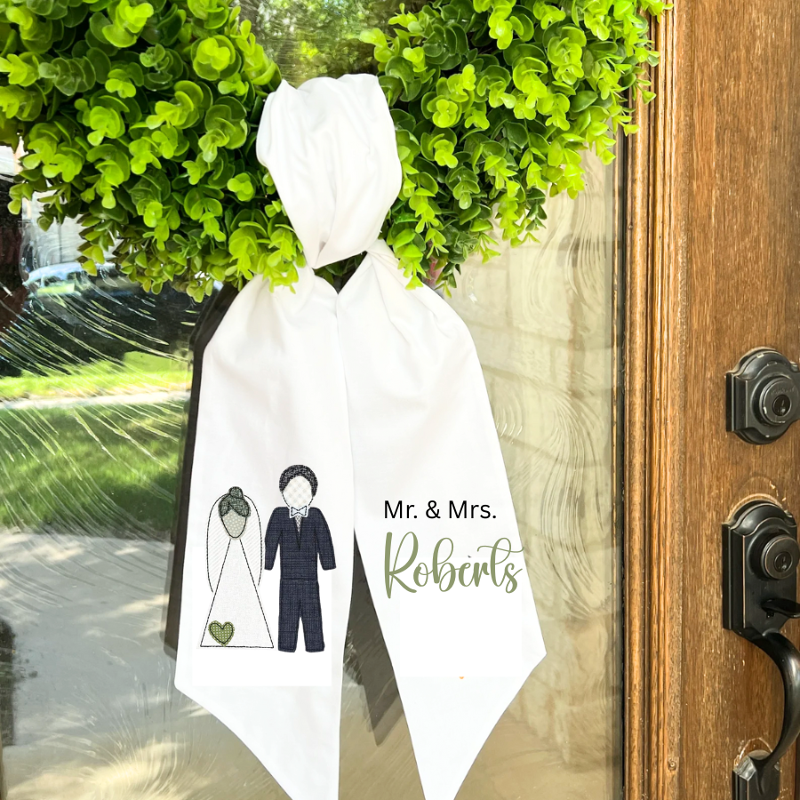 Mr. & Mrs. Personalized Wreath Sash – Custom Wedding Door Accent