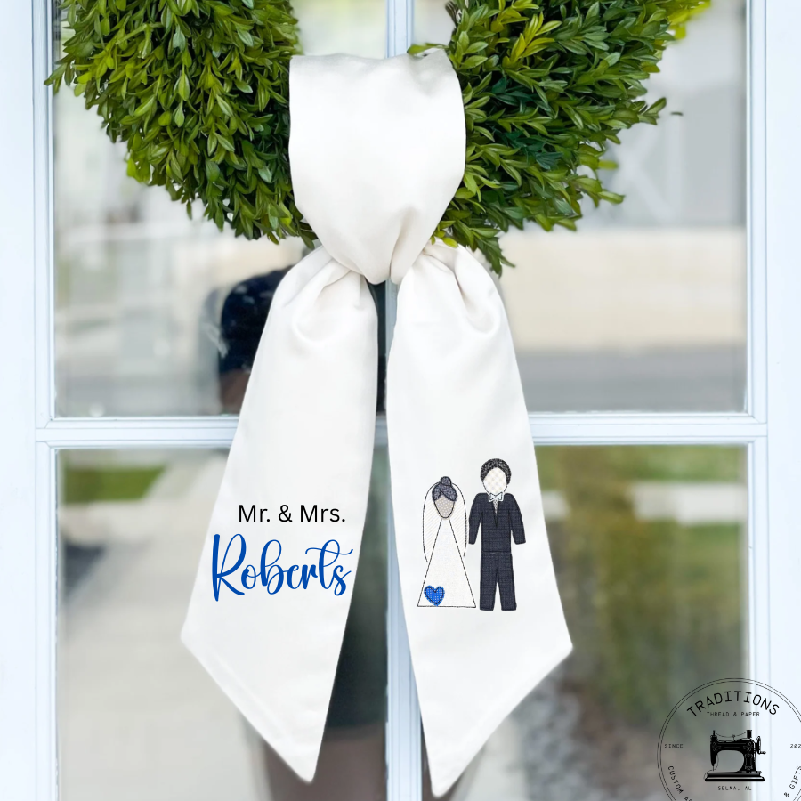 Mr. & Mrs. Personalized Wreath Sash – Custom Wedding Door Accent