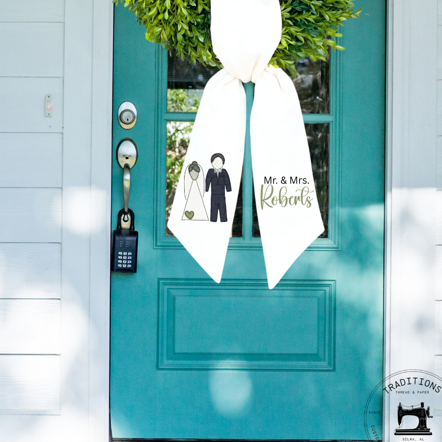 Mr. & Mrs. Personalized Wreath Sash – Custom Wedding Door Accent