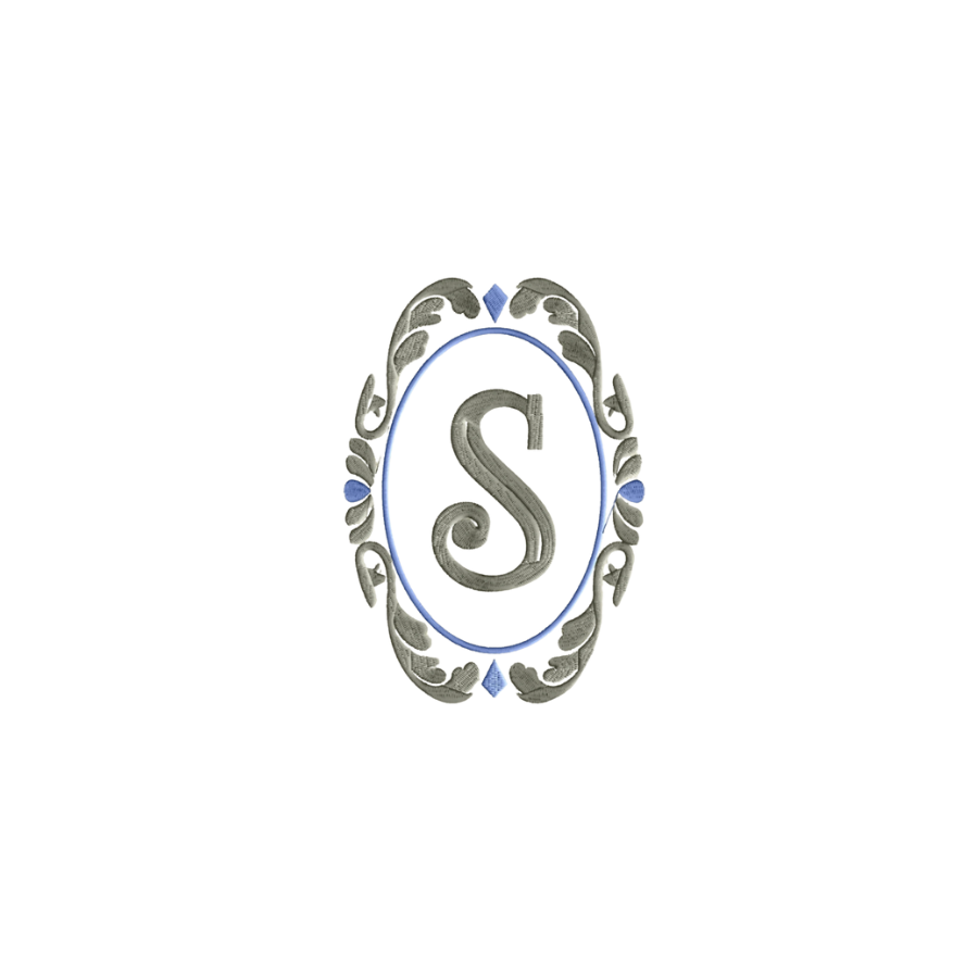Personalized Oval Scroll Monogram Wreath Sash – “S” Initial – Cotton & Canvas, 54" × 5"