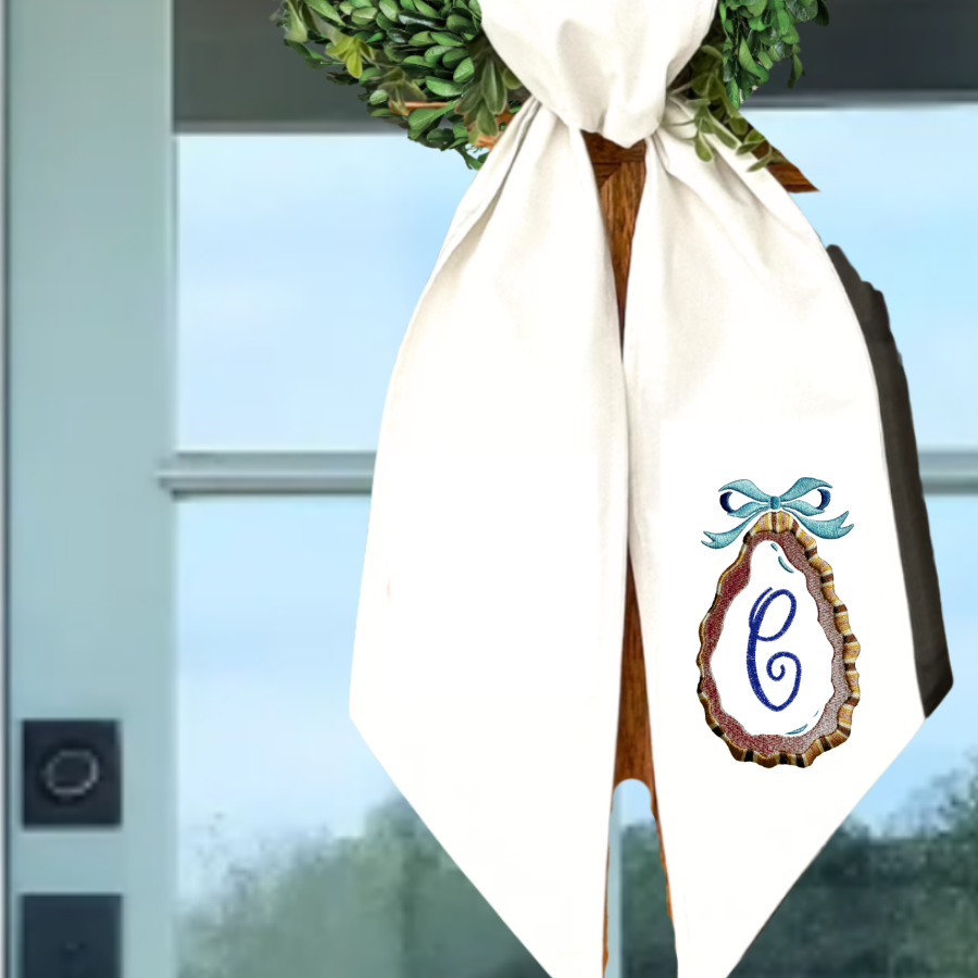 Personalized Oyster Shell Wreath Sash | Coastal Monogram Wreath Sash