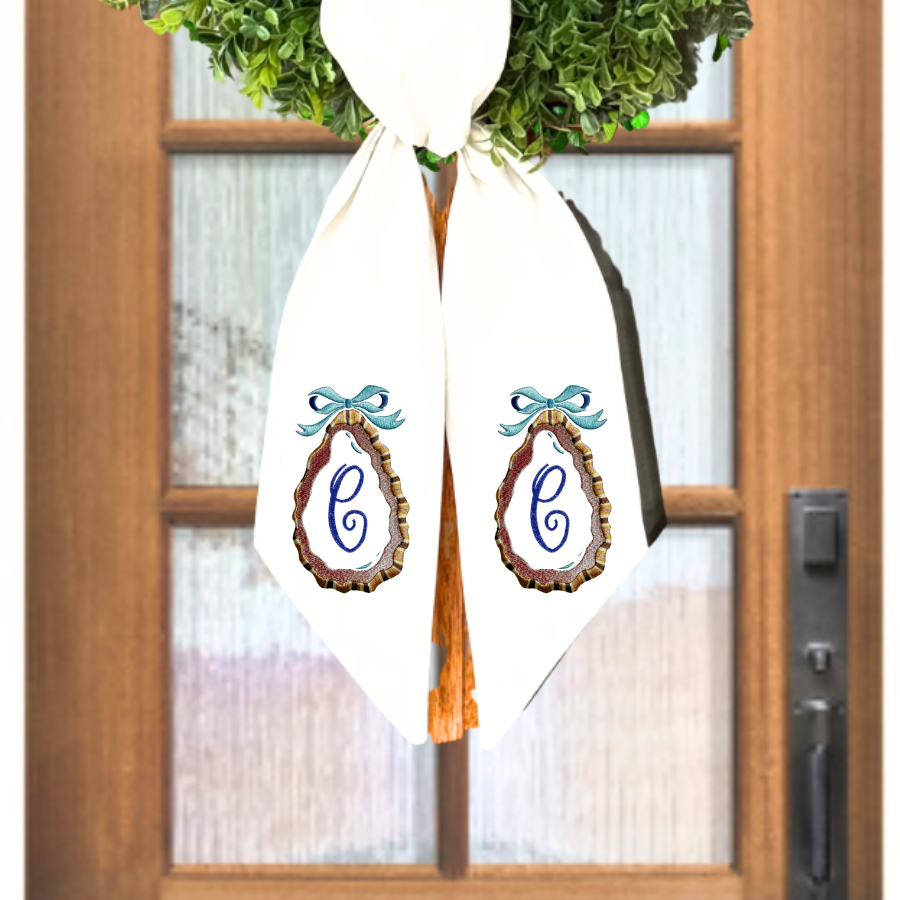 Personalized Oyster Shell Wreath Sash | Coastal Monogram Wreath Sash