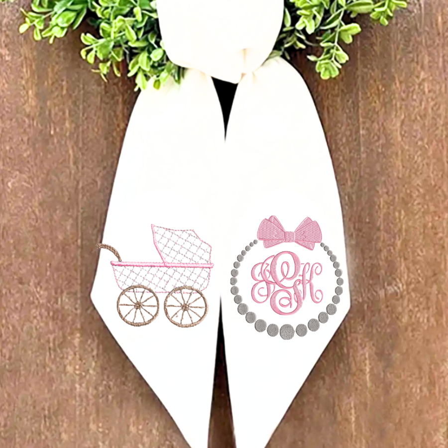 Personalized Baby Carriage Embroidered Wreath Sash