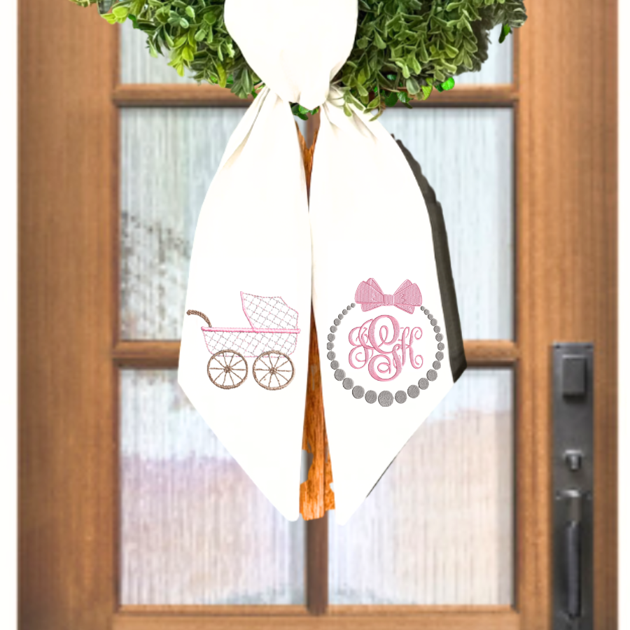 Personalized Baby Carriage Embroidered Wreath Sash