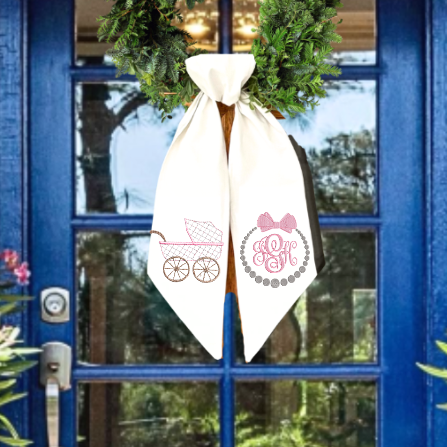 Personalized Baby Carriage Embroidered Wreath Sash