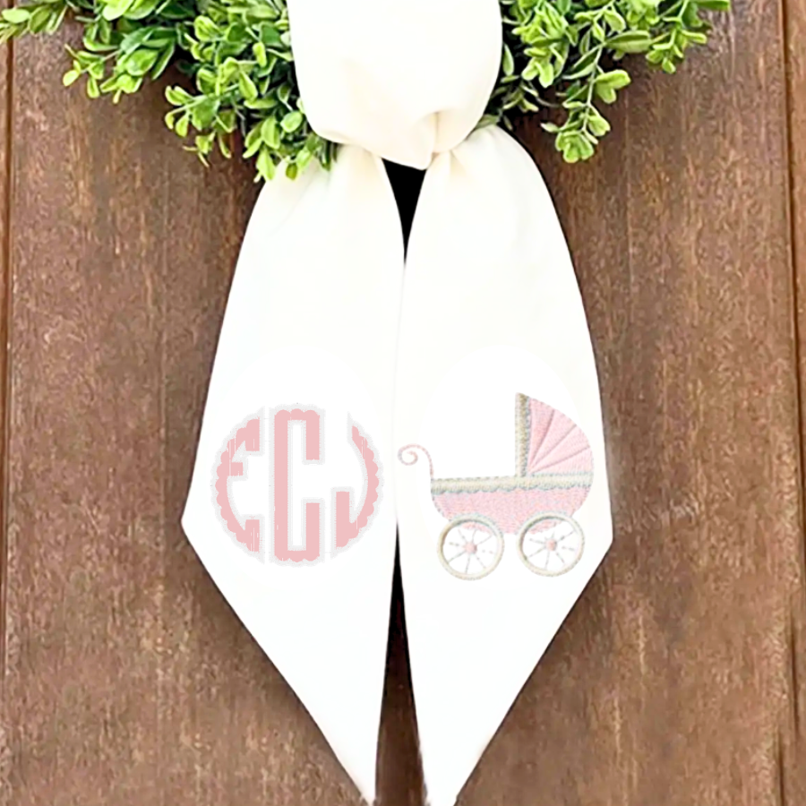 Personalized Baby Carriage Wreath Sash | Baby Girl Door Decor | Custom Nursery Wreath Sash | Birth Announcement Sash