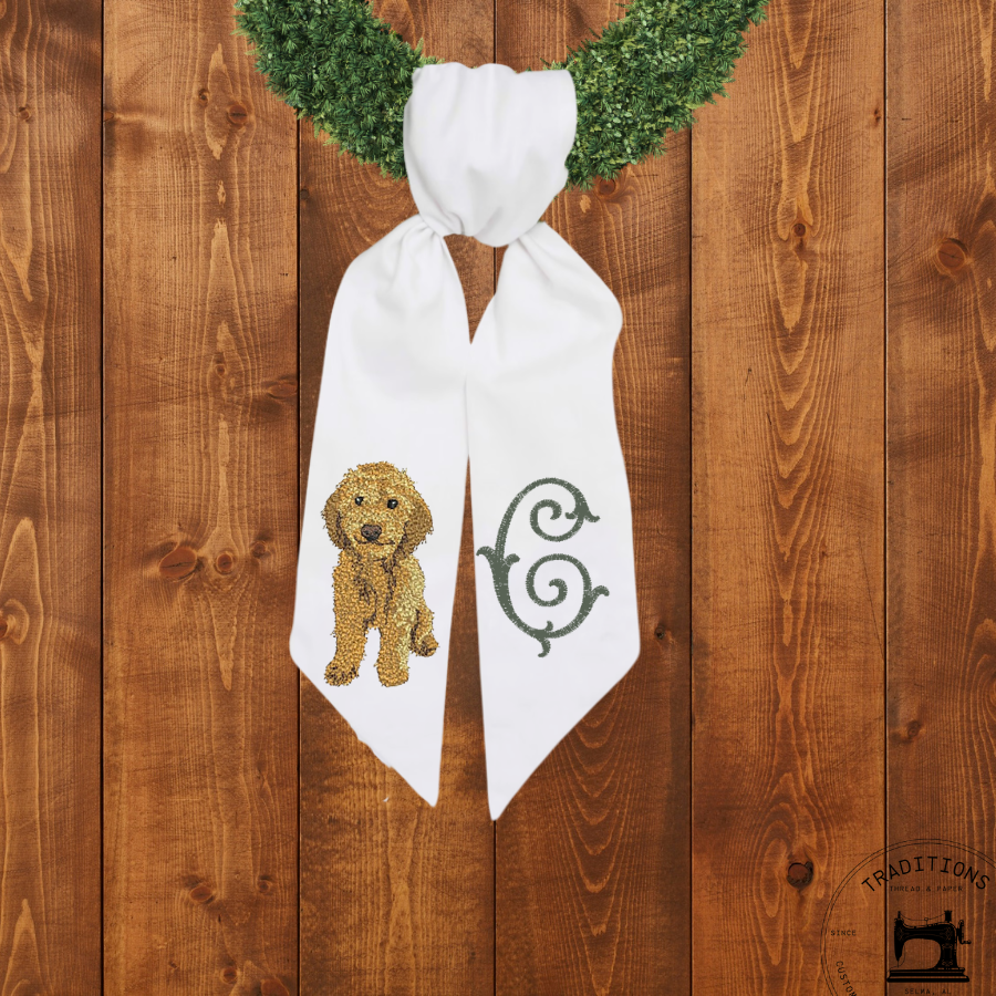 Personalized Goldendoodle Wreath Sash with Monogram
