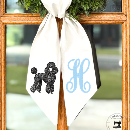 Custom Poodle & Monogram Wreath Sash – Personalized Front Door Accent