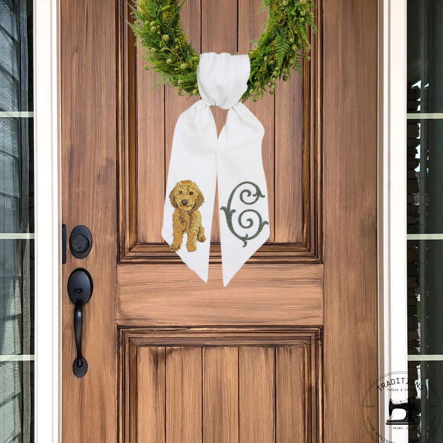 Personalized Goldendoodle Wreath Sash with Monogram