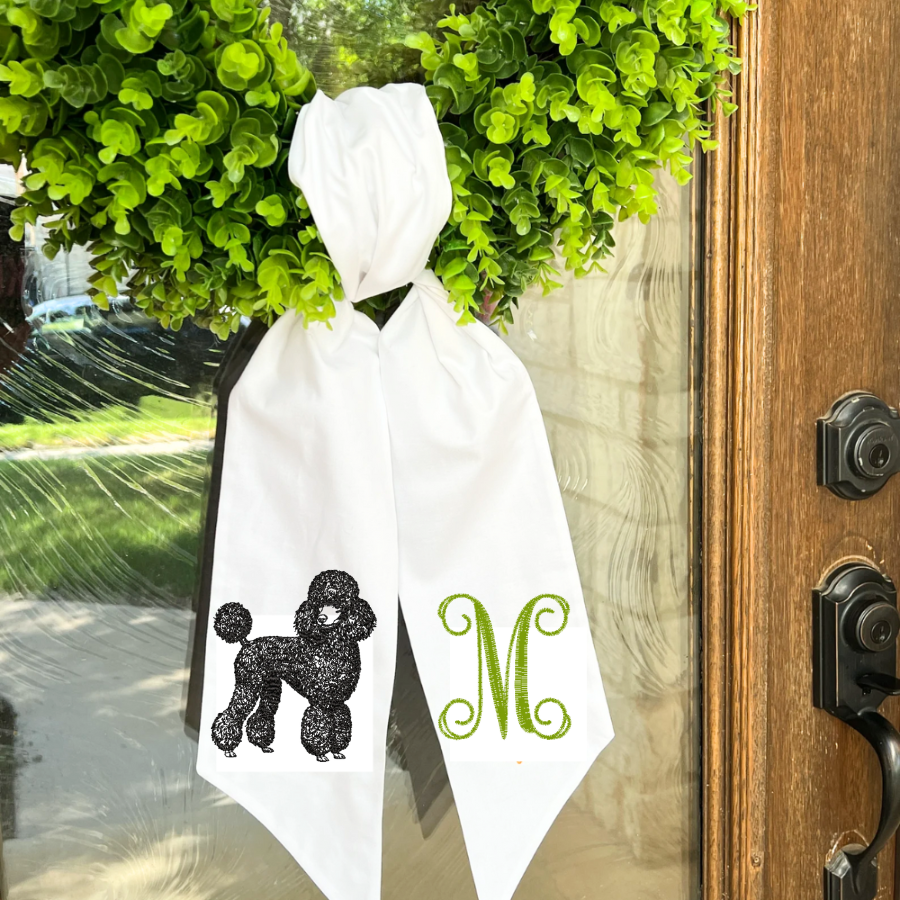 Custom Poodle & Monogram Wreath Sash – Personalized Front Door Accent