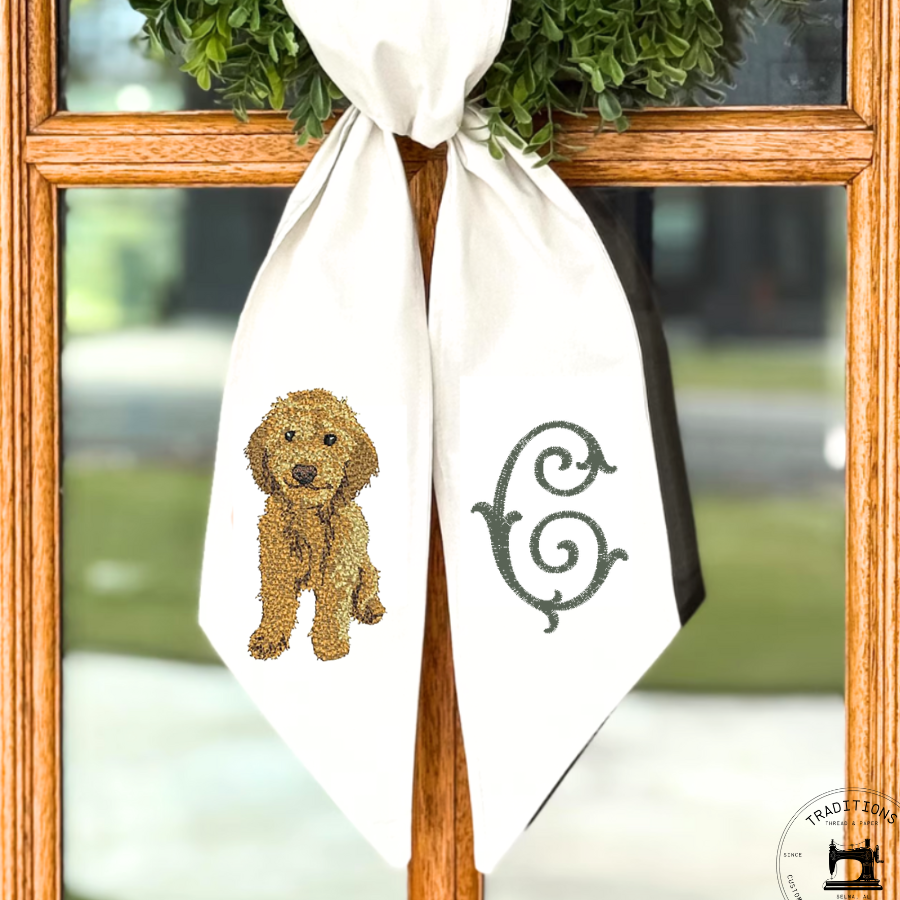 Personalized Goldendoodle Wreath Sash with Monogram