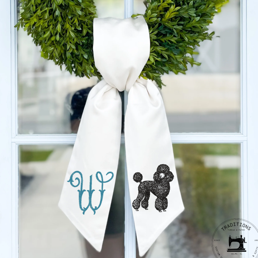 Custom Poodle & Monogram Wreath Sash – Personalized Front Door Accent