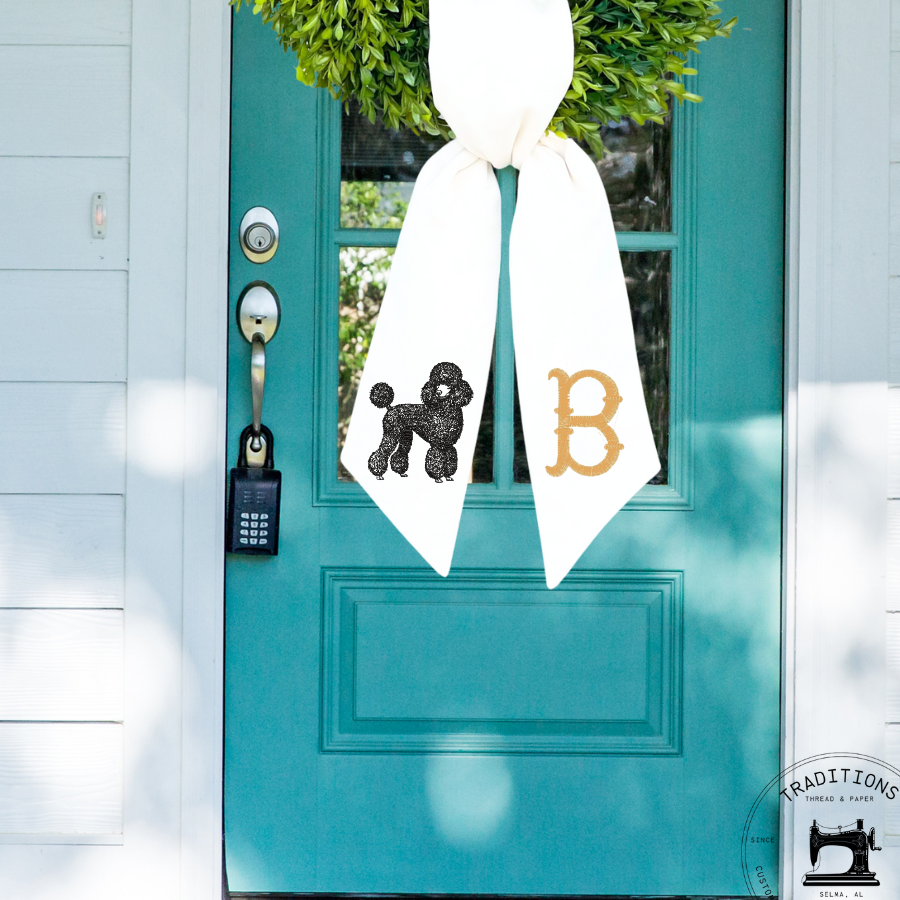 Custom Poodle & Monogram Wreath Sash – Personalized Front Door Accent
