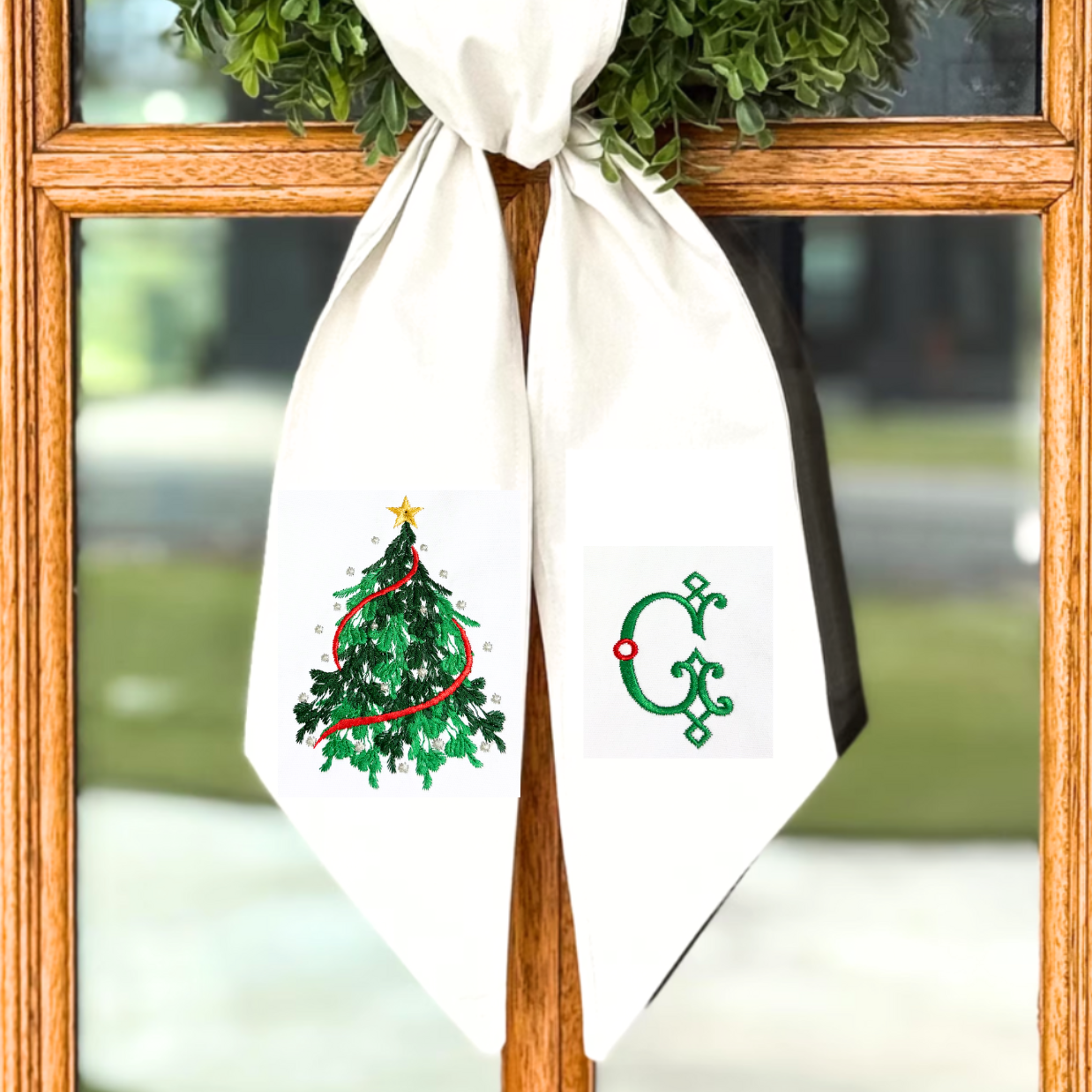 Classic Christmas Tree Monogram Wreath Sash