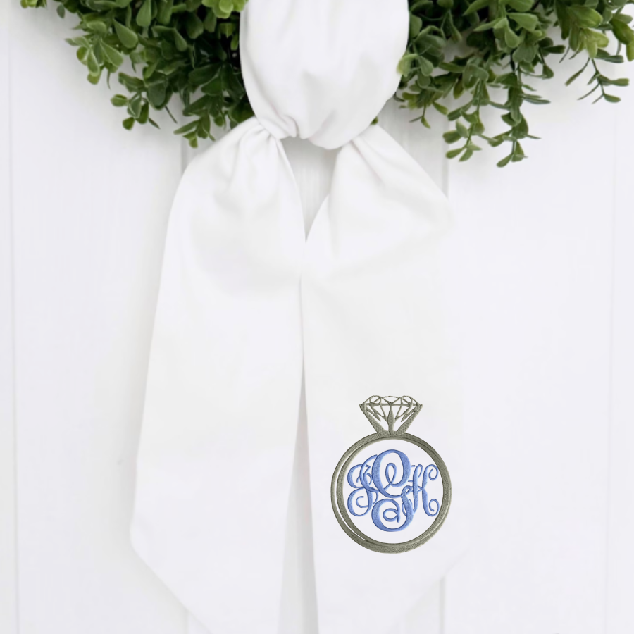 Personalized Engagement Ring Wreath Sash with Monogram