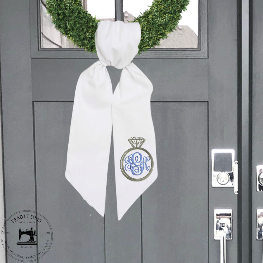 Personalized Engagement Ring Wreath Sash with Monogram