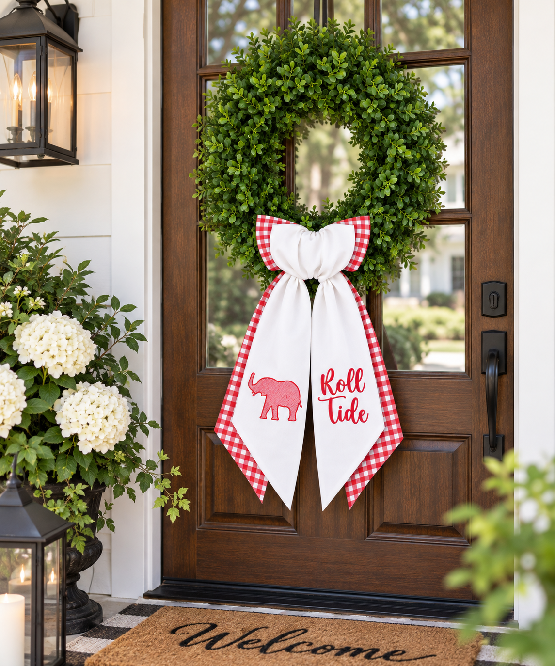 Roll Tide Alabama Elephant Layered Wreath Sash | Red Gingham Wreath Sash