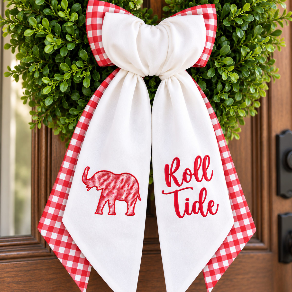 Roll Tide Alabama Elephant Layered Wreath Sash | Red Gingham Wreath Sash