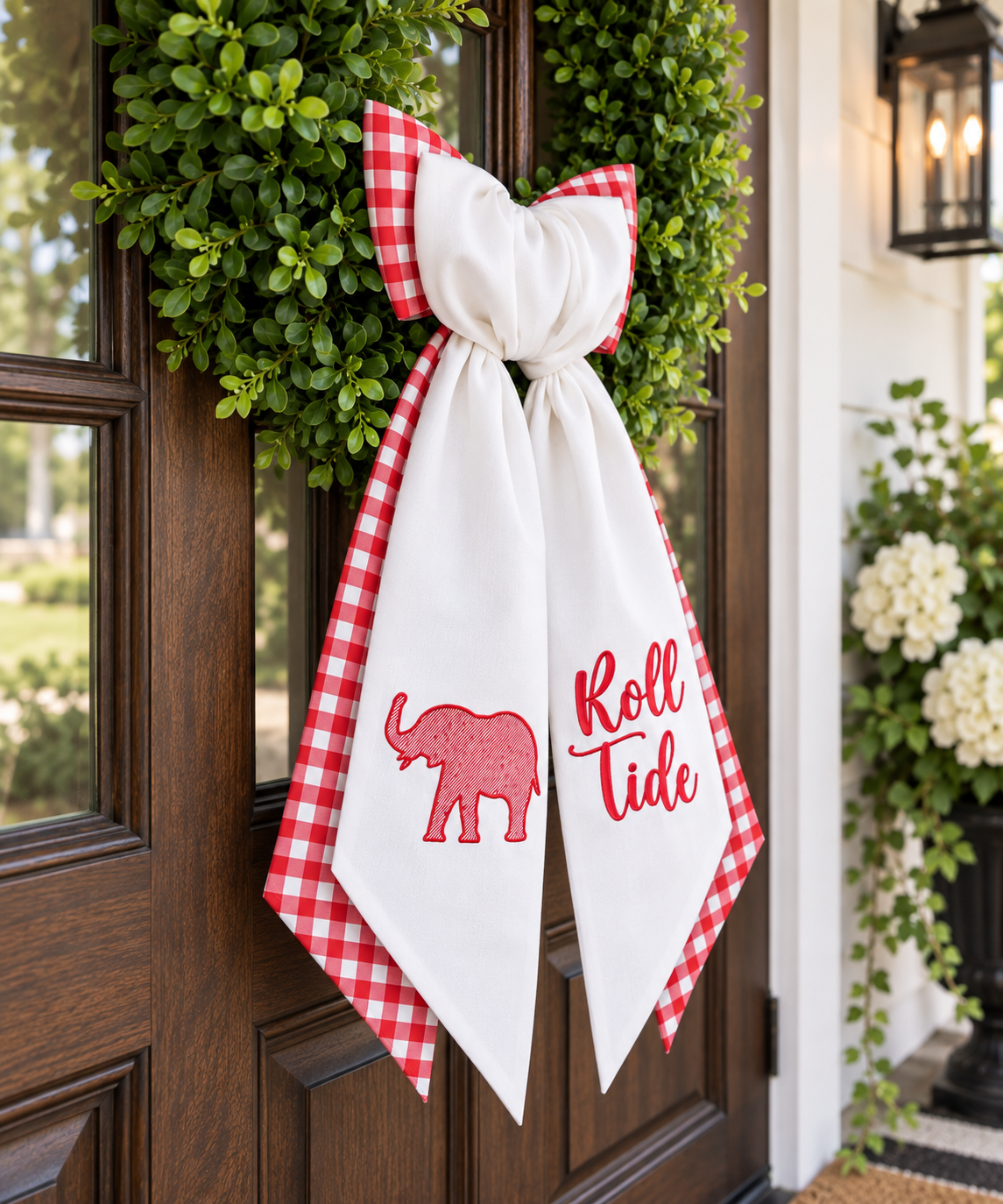 Roll Tide Alabama Elephant Layered Wreath Sash | Red Gingham Wreath Sash