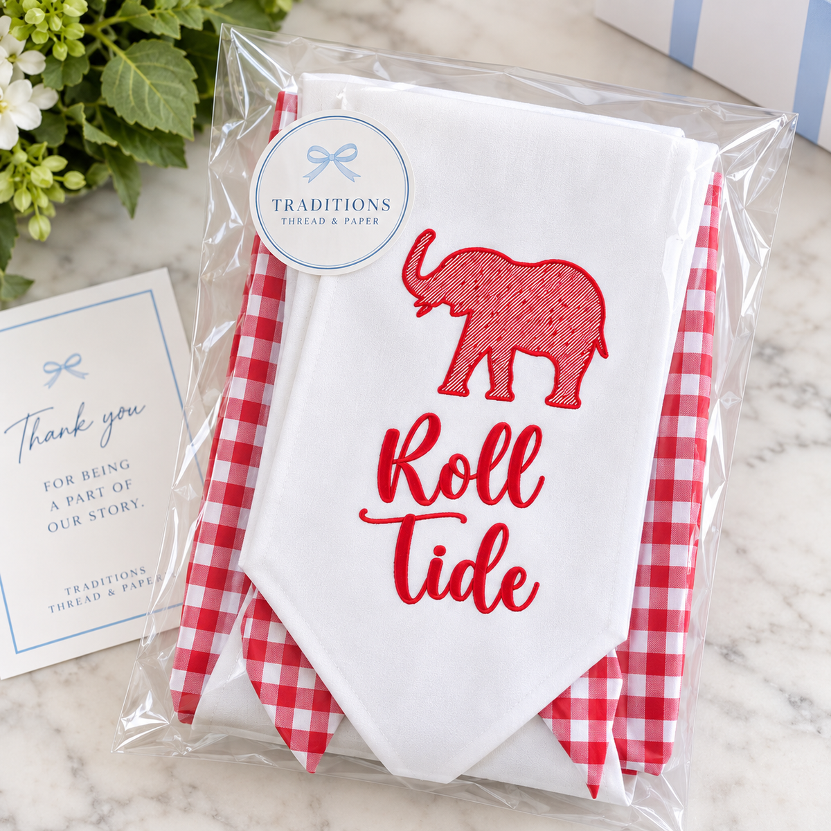 Roll Tide Alabama Elephant Layered Wreath Sash | Red Gingham Wreath Sash