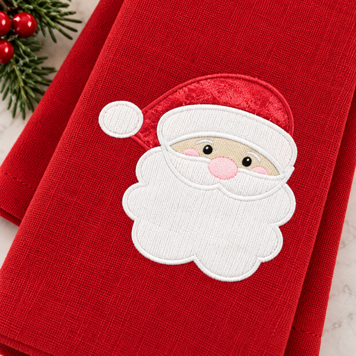 Santa Appliqué Christmas Dinner Napkin, set of 6 – Red or Green Gingham Hat