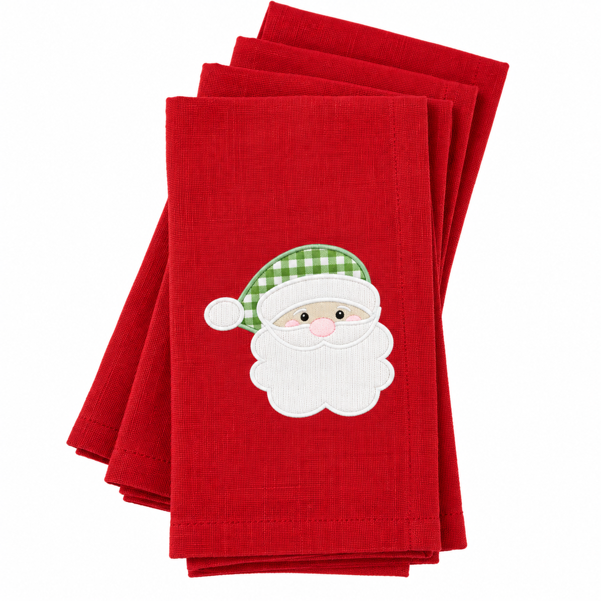 Santa Appliqué Christmas Dinner Napkin, set of 6 – Red or Green Gingham Hat