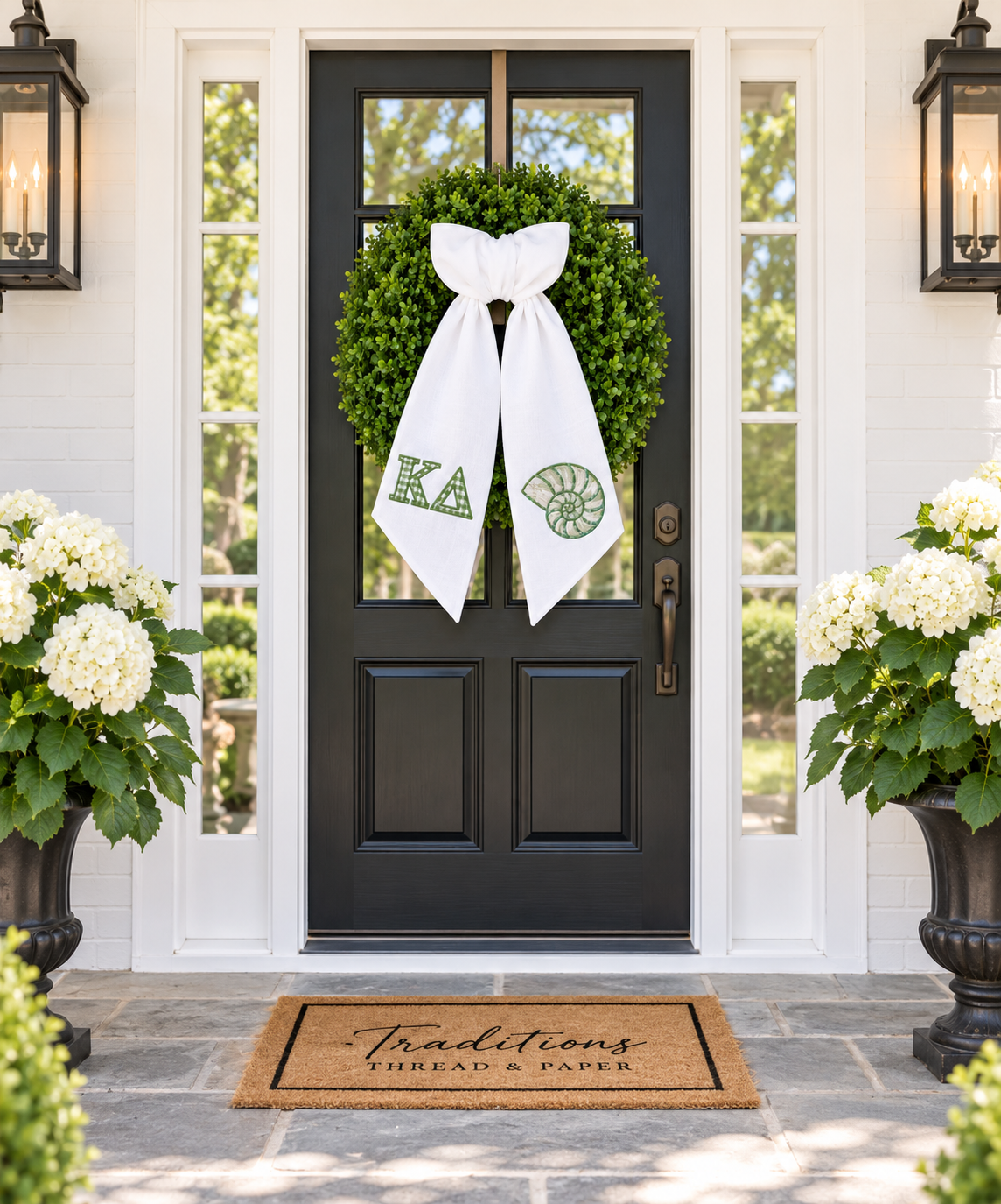 Kappa Delta Wreath Sash, Green Gingham KD Sorority Door Decor, Nautilus Shell Sorority Gift