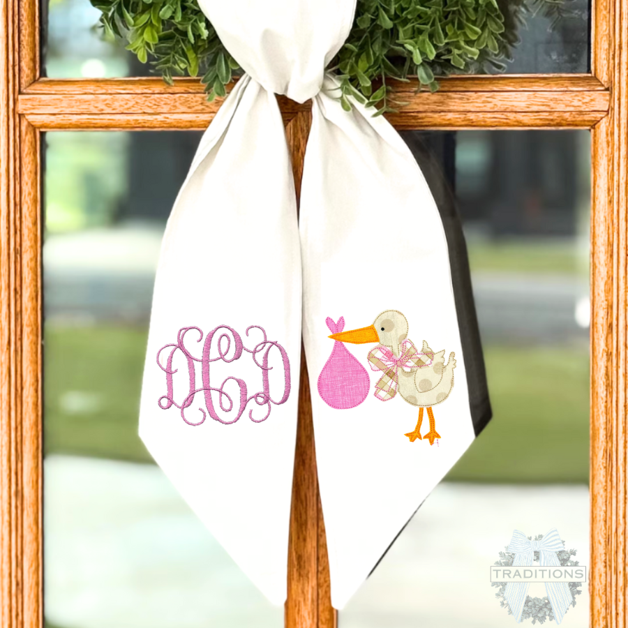Personalized Baby Stork Wreath Sash