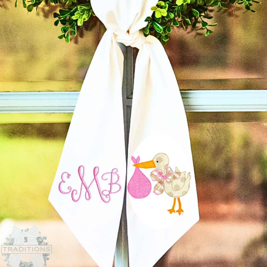 Personalized Baby Stork Wreath Sash
