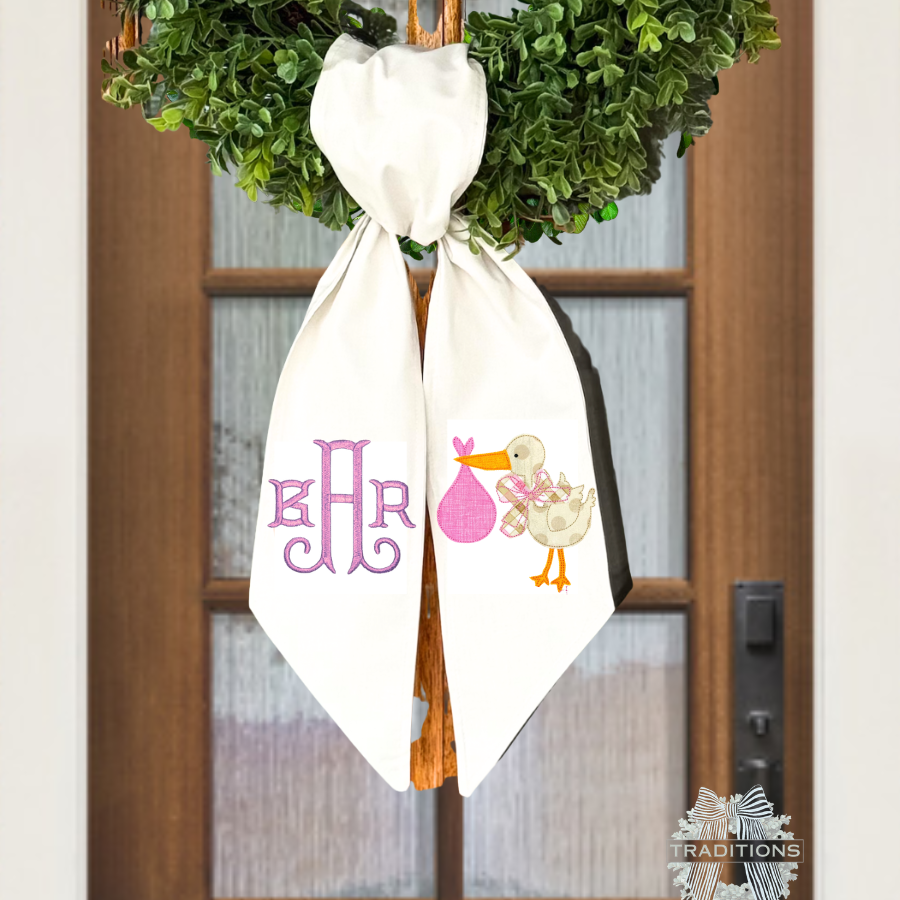 Personalized Baby Stork Wreath Sash
