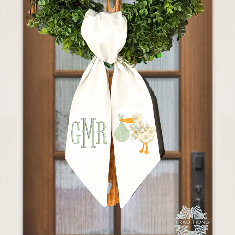 Personalized Baby Stork Wreath Sash
